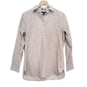 Lands' End No Iron Supima Cotton Leopard Print Popover Top Size 10